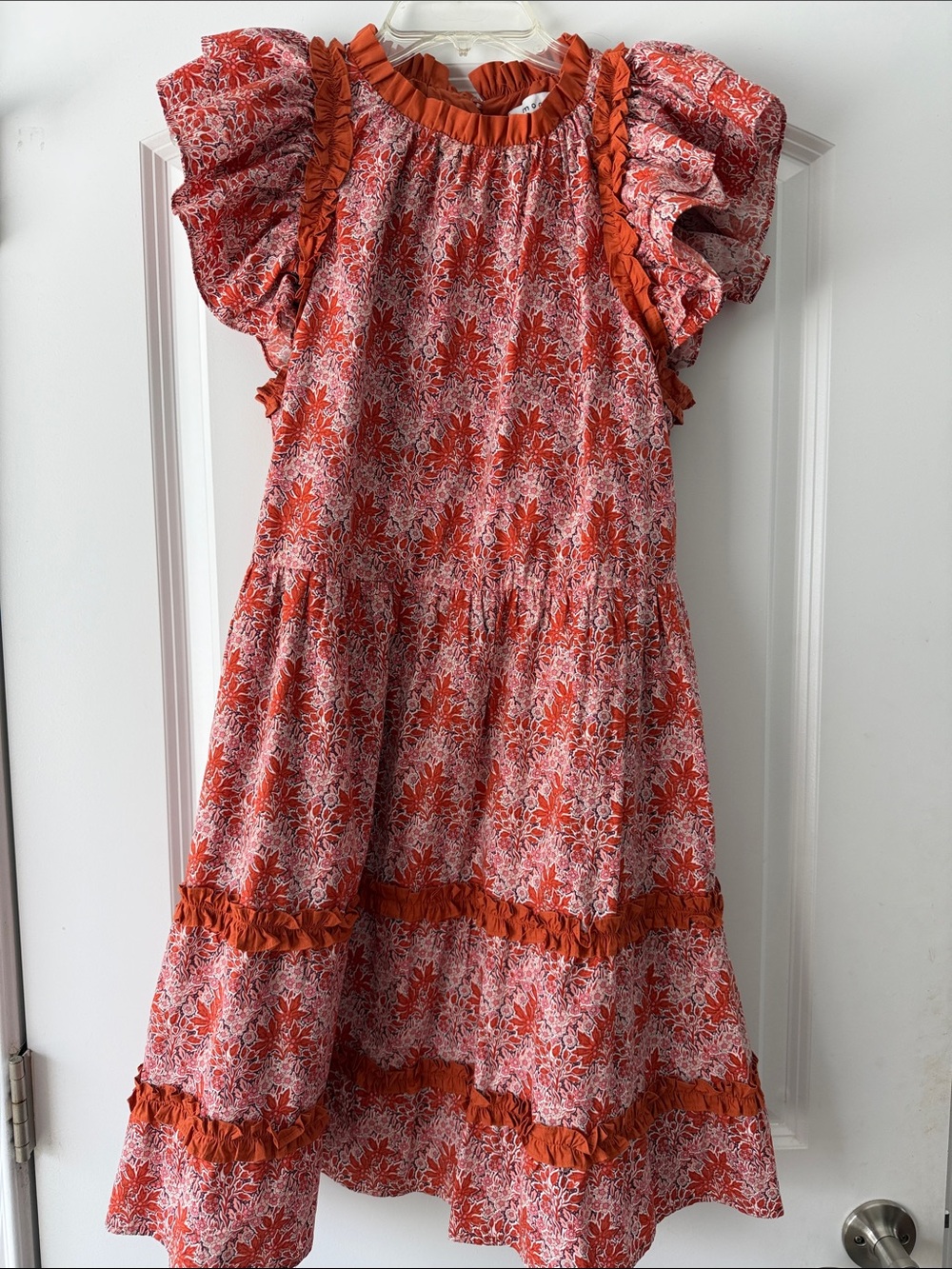 moodie Orange Floral Ruffle Tiered Dress